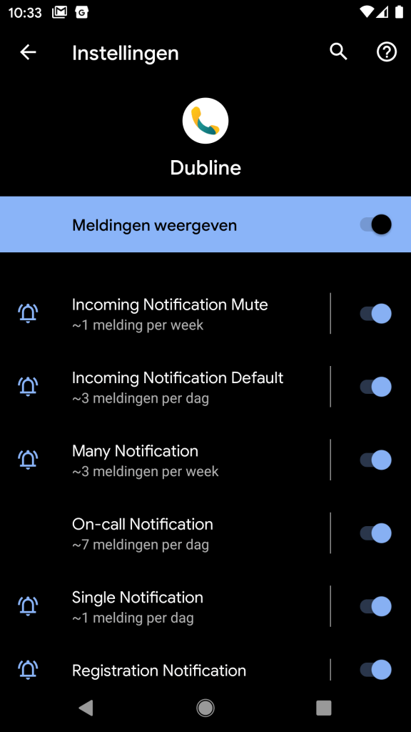 Screenshot van Android 10 - notificatie instellingen Dubline